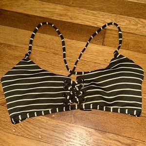 Red Carter Olive & White Striped Lace Up Bikini Top